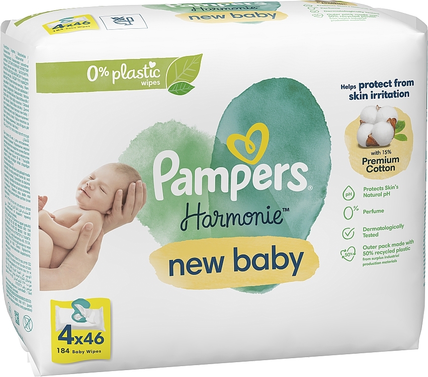 Baby Wet Wipes, 4x46 pcs - Pampers New Baby Harmonie Body Wipes — photo N12