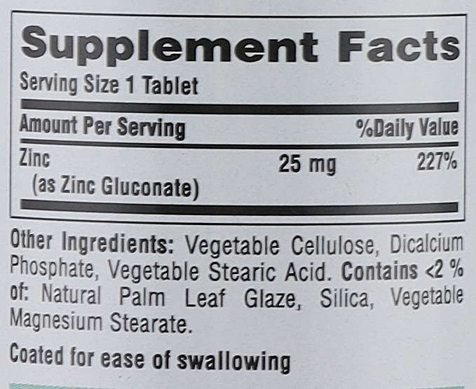 Zinc Dietary Supplement, 25 mg - Puritan's Pride Zinc Gluconate — photo N3