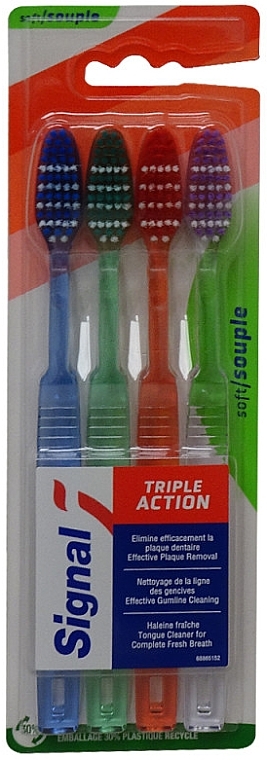 Soft Toothbrush Set, 4 pcs - Signal Triple Action — photo N1