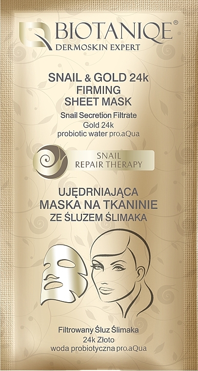 Firming Sheet Mask - Biotaniqe Snail Repair Therapy Snail & Gold 24K Firming Sheet Mask — photo N1