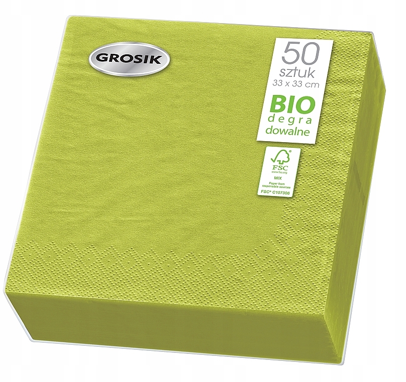 Two-Layer Paper Tissues, 33 x 33 cm, green, 50pcs - Grosik — photo N1