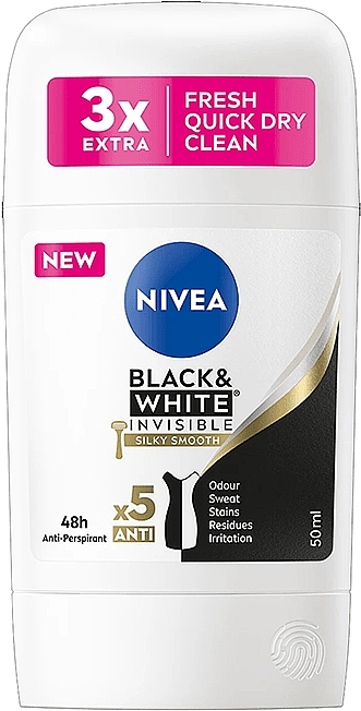 Deodorant Stick Antiperspirant 'Soft Silk' - NIVEA Black & White Invisible Silky Smooth Deodorant — photo N1