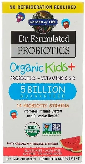 Watermelon Probiotics+Vitamins C and D Kids Dietary Supplement - Garden of Life Probiotics + Vitamins C&D — photo N1