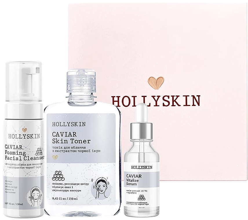 Set - Hollyskin Black Caviar Vitalize Basic Care (foam/150ml + ser/50ml + toner/250ml) — photo N2