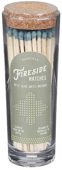 Safe Candle Matches, in a glass jar, green tip - Paddywax Fireside Blush Olive Green Matches — photo N4