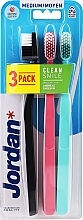 Medium Toothbrush, 3 pcs, pink, turquoise, black - Jordan Clean Smile Medium — photo N1