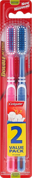 Toothbrush, darl blue + pink - Colgate Double Action Medium Toothbrushes — photo N1