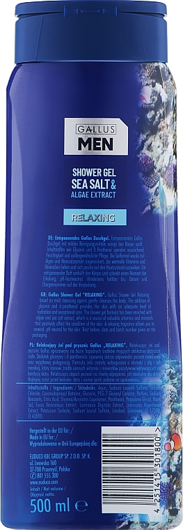Men Shower Gel "Sea Salt & Algae Extract" - Gallus Men Sea Salt&Algae Extract Shower Gel — photo N24