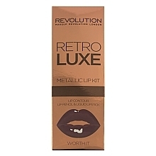 GIFT! Lip Makeup Kit - Makeup Revolution Retro Luxe Kits Metallic (lipstick/5.5ml + l/pencil/1g) — photo N2