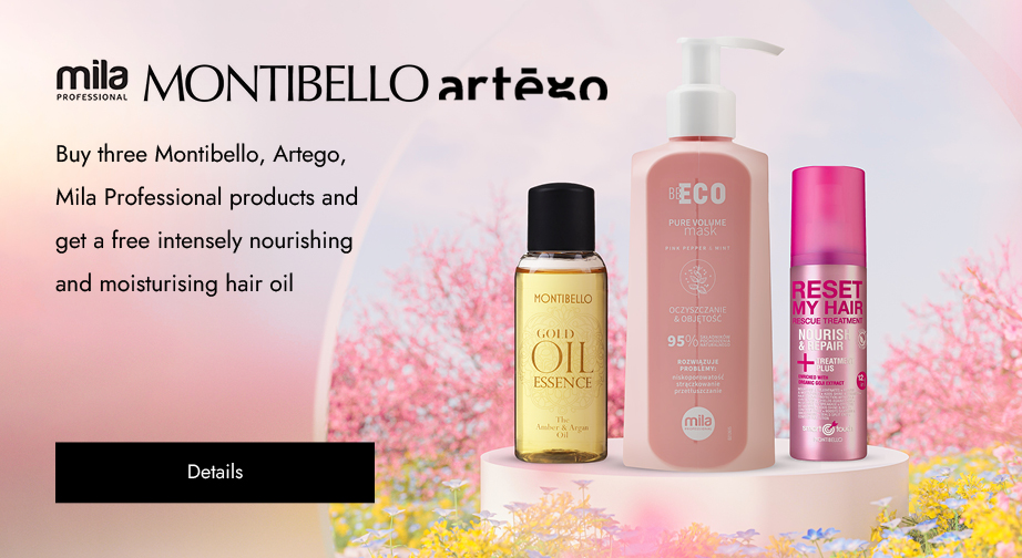 Buy three Montibello, Artego, Mila Professional products and get a free intensely nourishing and moisturising hair oil