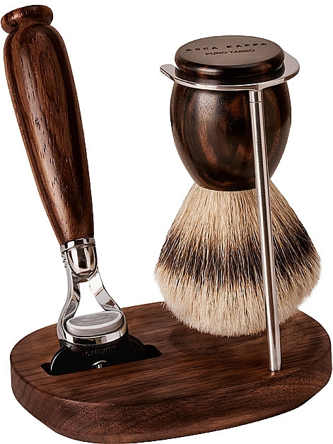 Shaving Set - Acca Kappa Shaving Set In Varnished Walnut Wood And Chrome Plated Metal (razor/1pc + brush/1pc + stand/1pc) — photo N1