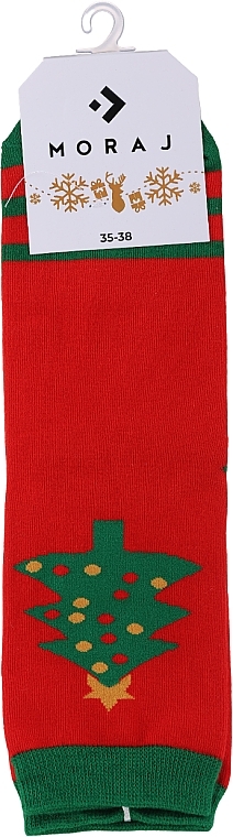 Women Christmas Socks, SLS250-019, red with Christmas tree - Moraj — photo N1