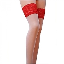 Fragrances, Perfumes, Cosmetics Stockings with Lace Band ST004, 17 Den, bianco/roso - Passion