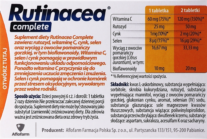 Dietary Supplement Tablets - Aflofarm Rutinacea Complete — photo N16