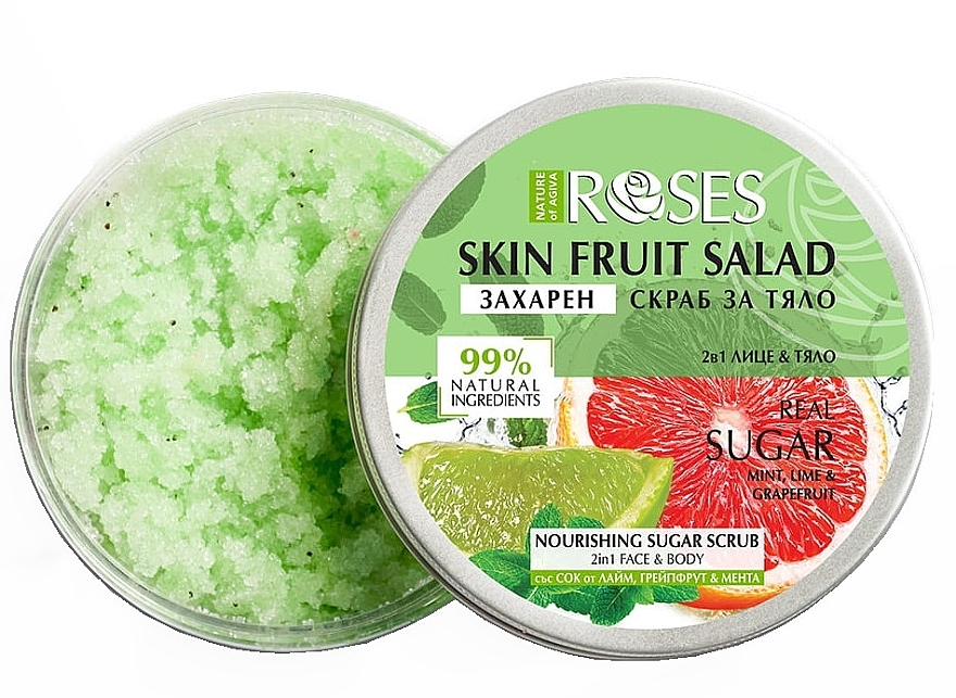 Grapefruit, Lime & Mint Face & Body Scrub - Nature of Agiva Roses Body Fruit Salad Nourishing Sugar Scrub — photo N1