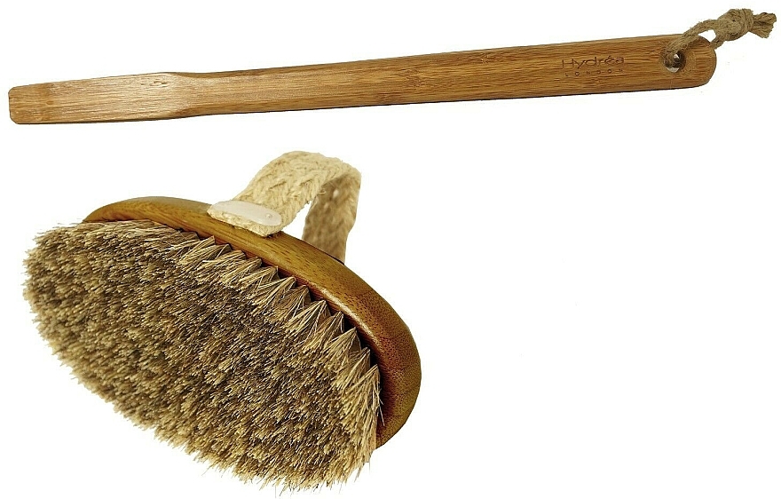 Horsehair and Cactus Fibre Bristle Brush with Detachable Handle - Hydrea London Bamboo Mane & Cactus Bristle Bath Brush Long Detachable Handle — photo N2