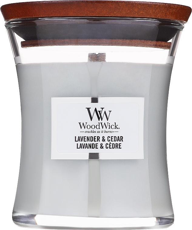 Scented Candle in Glass - WoodWick Lavender and Cedar Candle — photo N2