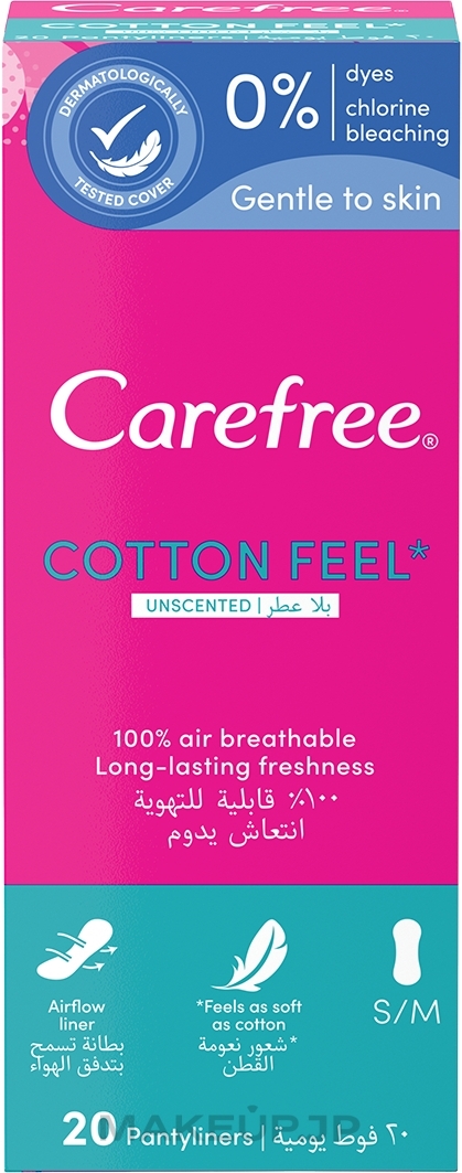 Hygienic Daily Pads, 20pcs - Carefree Cotton Unscented Pantyliners — photo 20 szt.