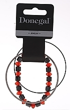 Thread Bracelet with Jewelry, 3 pcs, 6408, red+black+silver - Donegal	 — photo N1