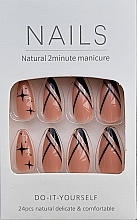 False Nails with Star Accents, 24 pcs. - Deni Carte Nails Natural 2 Minutes Manicure — photo N1