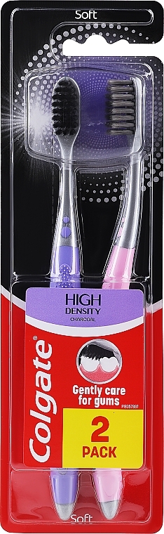 Toothbrush Set, soft, pink+purple - Colgate High Density Charcoal — photo N1
