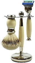 Shaving Set - Golddachs Pure Badger, Fusion Polymer Ivory Chrom (sh/brush + razor + stand) — photo N1