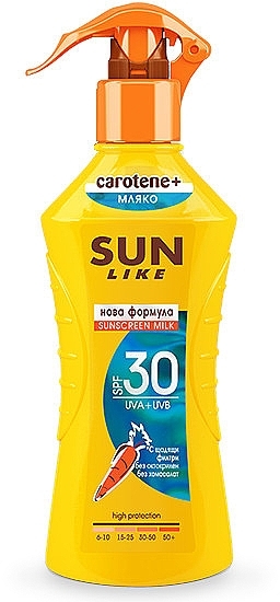 Beta-Carotene & Vitamin E Sunscreen Milk - Sun Like Body Milk SPF 30 New Formula — photo N1