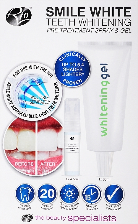 Teeth Whitening Set - Rio-Beauty Smile White Teeth Whitening Pre-Treatment Spray & Gel — photo N5