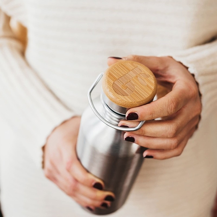 Stainless Steel Thermo Bottle with Bamboo Cap, 750 ml, blue - Bambaw — photo N4