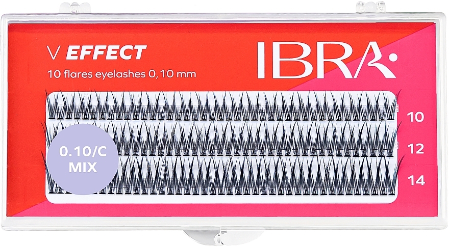 Individual Lashes "V Effect" C 0.10, size mix - Ibra 10 Flares Eyelash Mix V Effect — photo N1