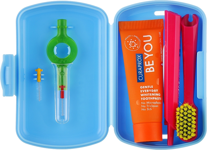 Hygienic Travel Set, blue - Curaprox Be You (tbr/1szt + paste/10ml + 2xbrush/1szt + acc + bag) — photo N3
