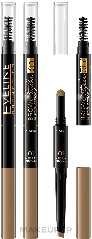 3-in-1 Brow Pencil - Eveline Cosmetics Brow Styler 3in1 Multifunction — photo 01 - Medium Brown