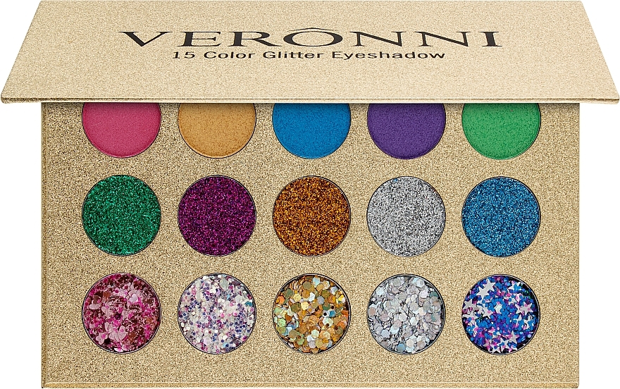 Professional Glitter Eyeshadow Palette, 15 shades - Veronni — photo N21