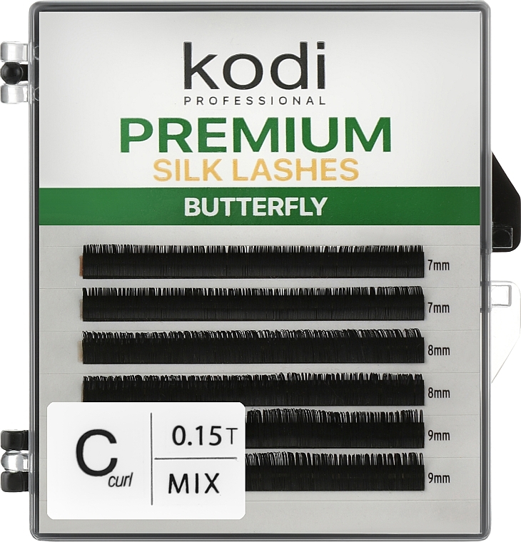 Butterfly Green C 0.15 False Eyelashes (6 rows: 7/9) - Kodi Professional — photo N1