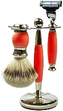 Shaving Set - Golddachs Finest Badger, Mach3 Polymer Red Chrom (sh/brush + razor + stand) — photo N3