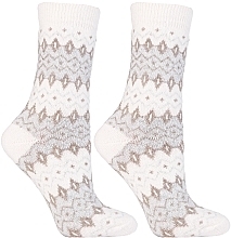 Warm Woolen Socks, CSW800-003, beige with ornaments - Moraj — photo N1