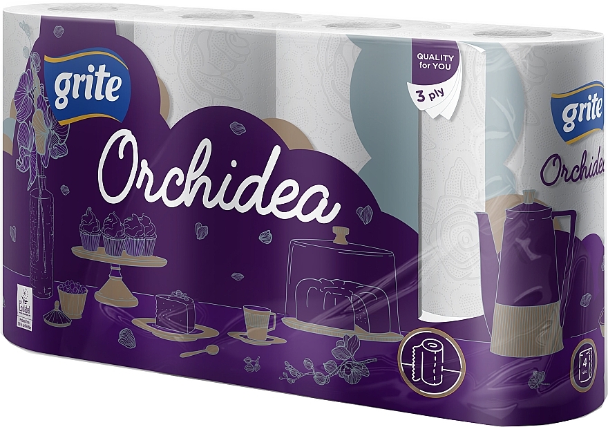 Paper Towels "Orchidea Gold", 3 layers, 77 sheets, 4 rolls - Grite — photo N19