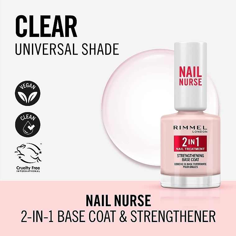 Nail Strengthener - Rimmel Nail Nurse 2 in 1 Nail Treatment Strengthening Base Coat — photo N1