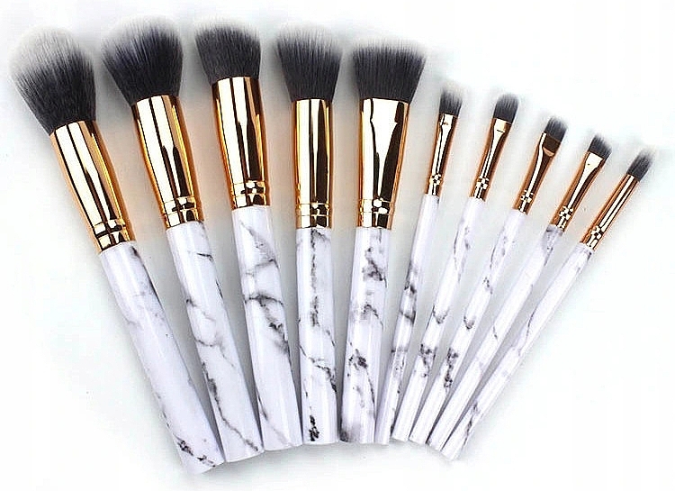 Makeup Brush Set, 10 pcs, white marble - Deni Carte — photo N1