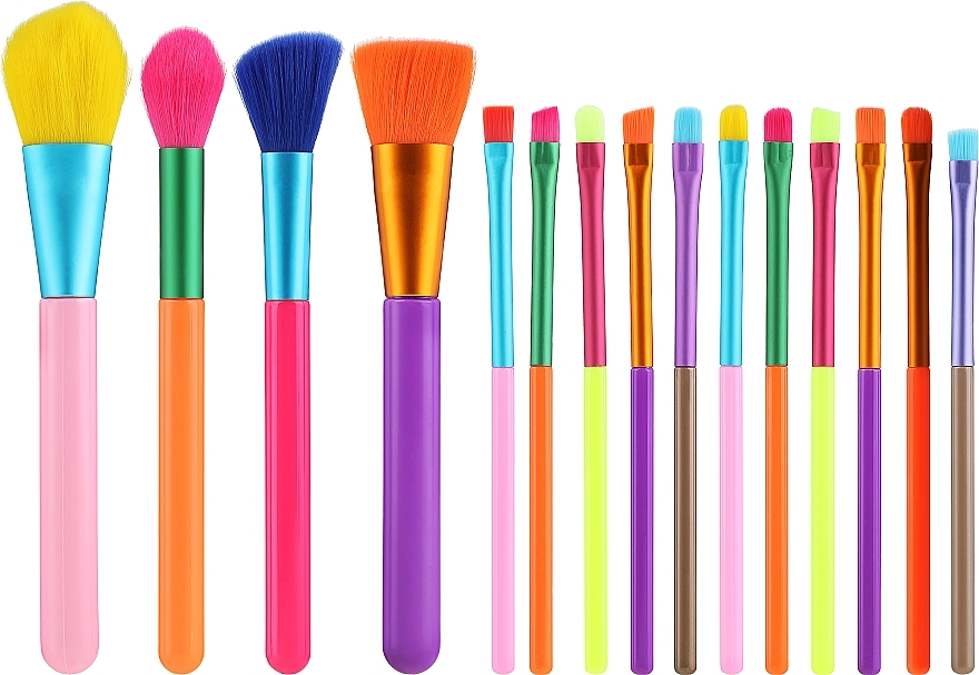 Makeup Brush Set, 15 pcs, multi-coloured - Lewer Brushes Multicolored — photo N1