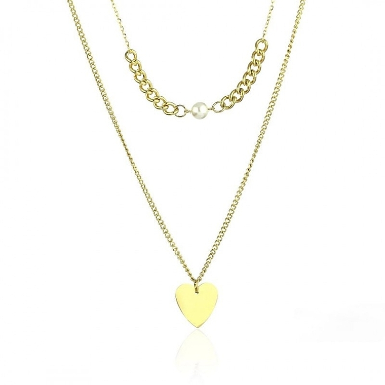 Stainless Steel Double Necklace with Heart and Pearl - Ecarla — photo N1