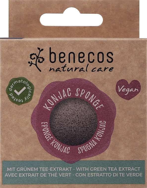 Facial Wash Sponge "Green Tea" - Benecos Natural Konjac Sponge Green Tea — photo N1