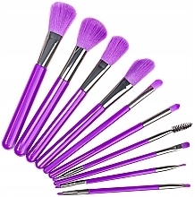 Neon-Purple Makeup Brush Set, 10 pcs. - Beauty Design — photo N1