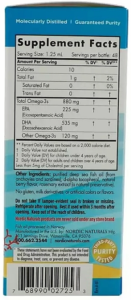 Kids Dietary Supplement, grape taste 880 mg, "Omega-3" - Nordic Naturals Children's DHA Xtra — photo N10