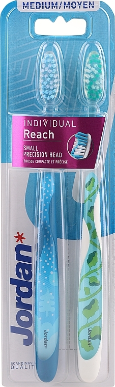 Toothbrush, medium, turquoise with leaves + blue polka dot - Jordan Individual Reach Medium — photo N1