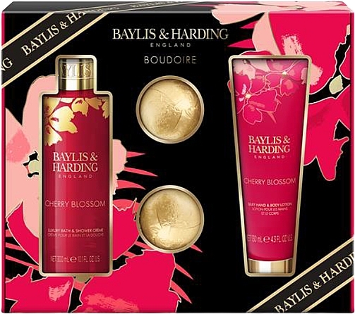 Set - Baylis & Harding Boudoire Cherry Blossom Luxury Bathing Treats Gift Set (sh/cr/200ml+ lot/200ml + b/bomb/2x75g) — photo N1