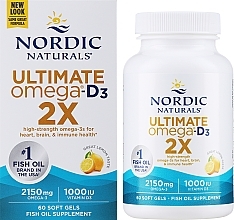 Dietary Supplement with Lemon Taste "Omega 2X + Vitamin D3", 2150mg - Nordic Naturals Omega 2X With Vitamin D3 — photo N6