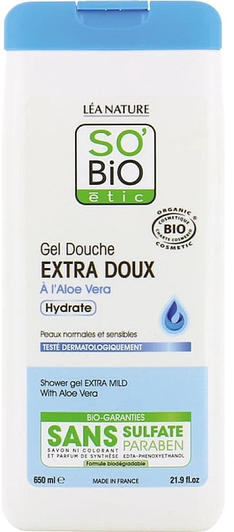 Ultra-Soft Shower Gel 'Aloe Vera' - So'Bio Etic Extra Gentle Aloe Vera Body Wash — photo N1