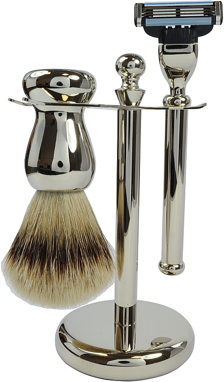 Shaving Set - Golddachs Silver Tip Badger, Mach3 Metal Chrome (sh/brush + razor + stand) — photo N1