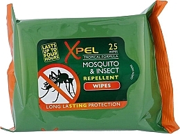 Fragrances, Perfumes, Cosmetics Anti Mosquito & Insect Wipes, 25 pcs - Xpel Tropical Formula Mosquito & Insect Repellent Wipes